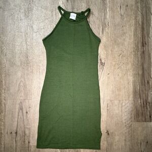 Livi by Olivia Rae Ribbed Bodycon Mini Dress XS Olive Green Halter Neck Casual